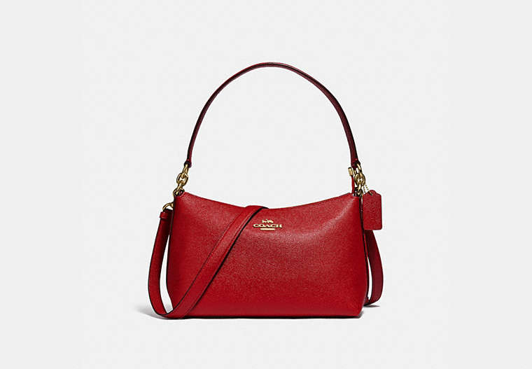 COACH®,LEWIS SHOULDER BAG,Leather,Medium,Gold/True Red,Front View