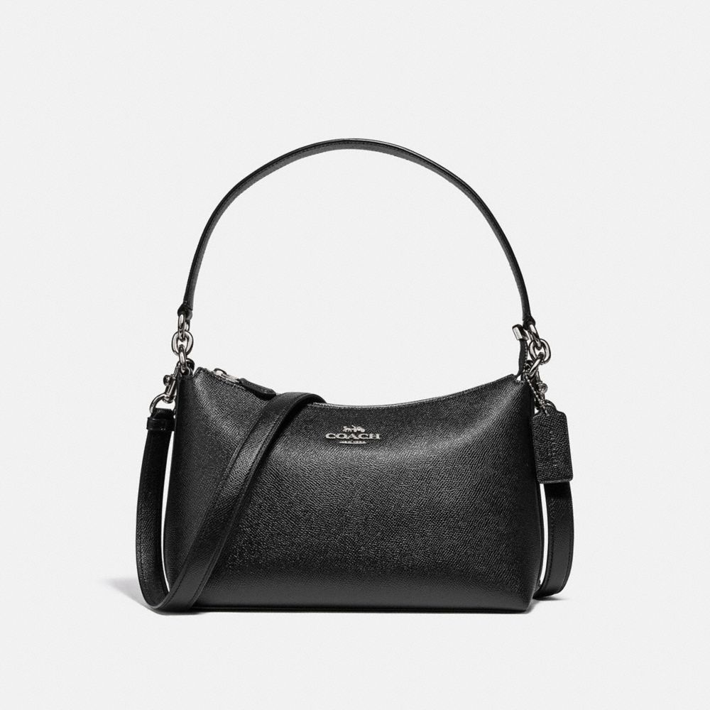 COACH®,LEWIS SHOULDER BAG,Leather,Medium,Silver/Black,Front View