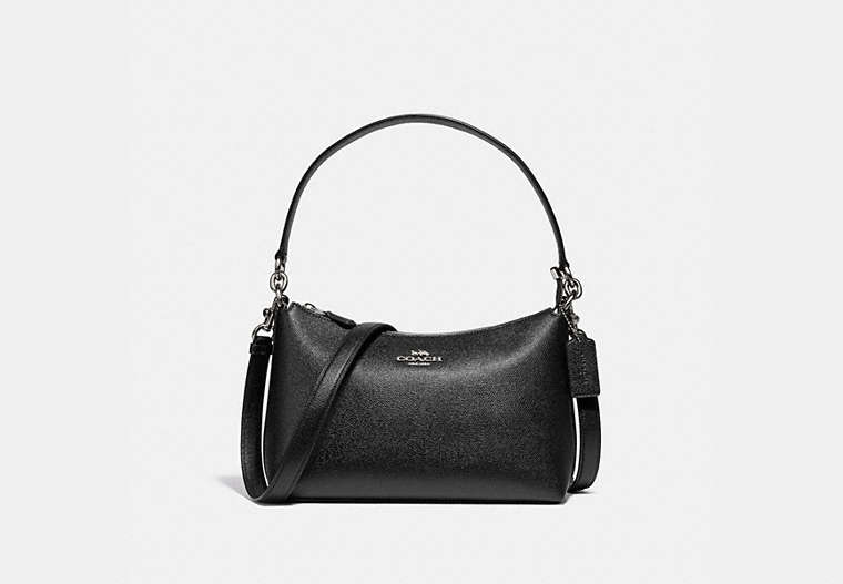 COACH®,LEWIS SHOULDER BAG,Leather,Medium,Silver/Black,Front View