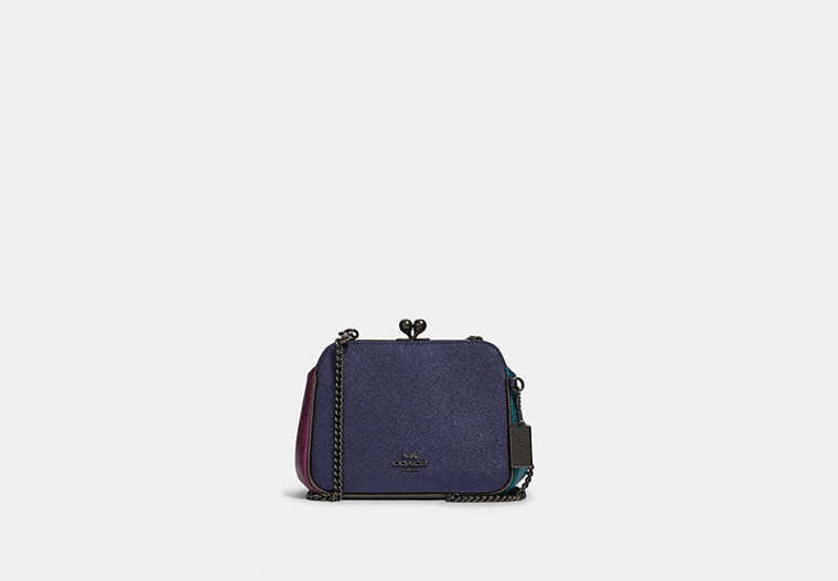 COACH®,PEARL KISSLOCK CROSSBODY IN COLORBLOCK,Leather,Small,Gunmetal/Blue Multi,Front View