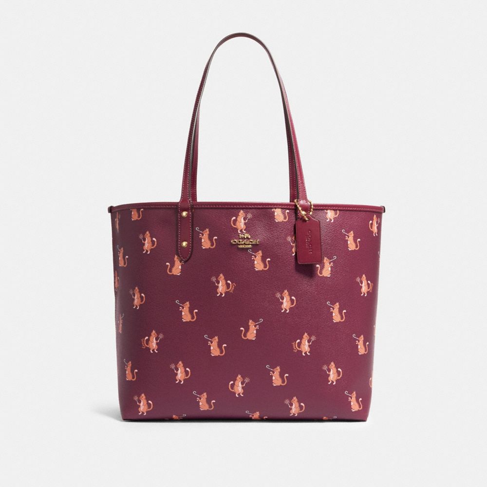 Reversible City Tote With Party Cat Print
