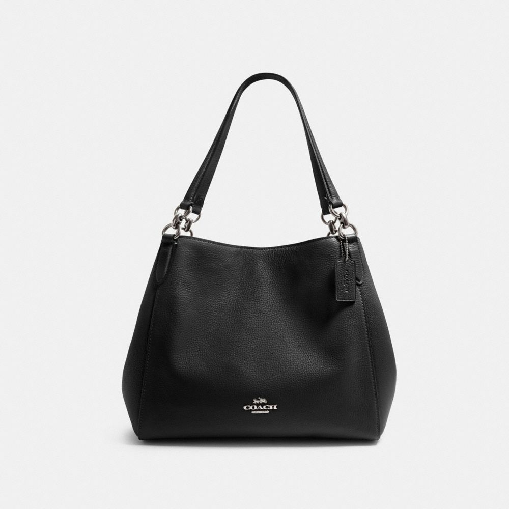 COACH®,HALLIE SHOULDER BAG,Leather,Medium,Silver/Black,Front View
