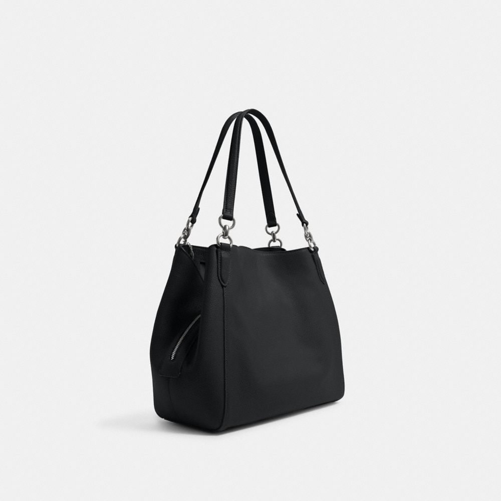 COACH®,HALLIE SHOULDER BAG,Leather,Medium,Silver/Black,Angle View