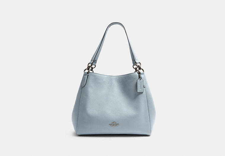 COACH®,HALLIE SHOULDER BAG,Leather,Medium,Silver/Pale Blue,Front View