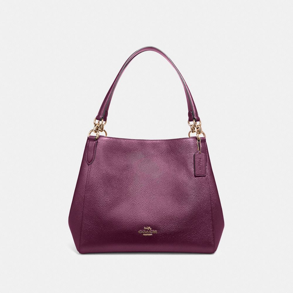 COACH®,HALLIE SHOULDER BAG,Leather,Medium,Gold/Metallic Berry,Front View