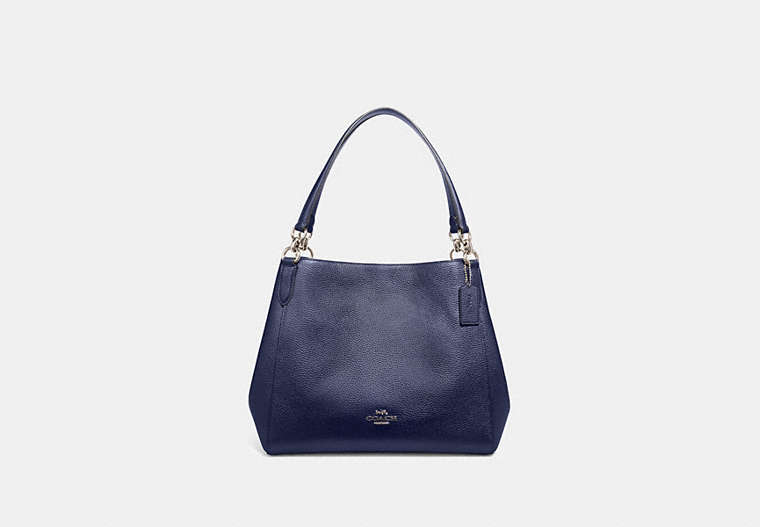 COACH®,HALLIE SHOULDER BAG,Leather,Medium,Silver/Metallic Blue,Front View