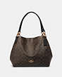 COACH®,HALLIE SHOULDER BAG IN SIGNATURE CANVAS,Leather,Small,Gold/Brown Black,Front View