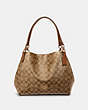 COACH®,HALLIE SHOULDER BAG IN SIGNATURE CANVAS,Leather,Small,Gold/Khaki Saddle 2,Front View