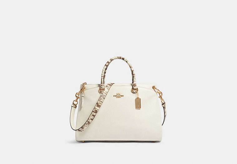 COACH®,MIA SATCHEL,Leather,Large,Gold/Chalk,Front View