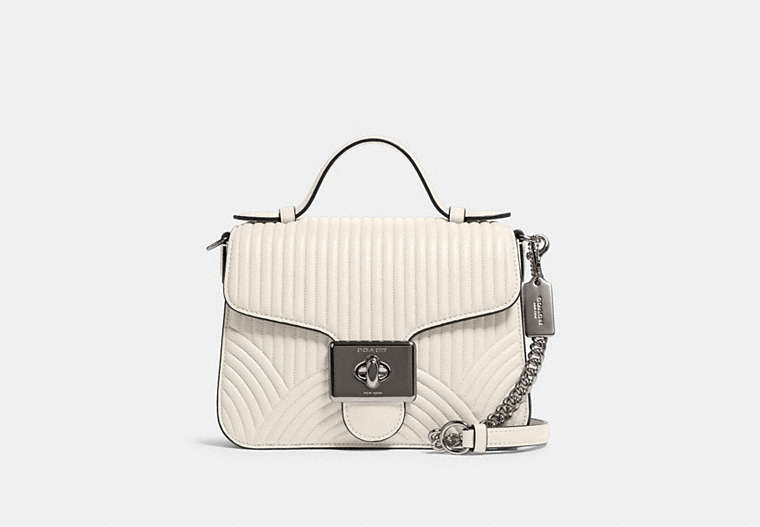 COACH®,CASSIDY TOP HANDLE CROSSBODY WITH ART DECO QUILTING,Leather,Small,Silver/Chalk,Front View