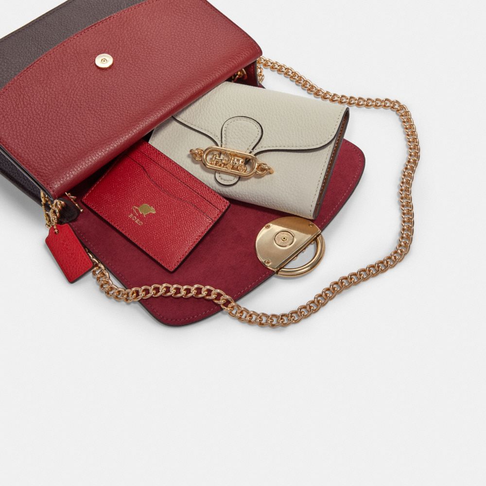 COACH®,JADE FLAP CROSSBODY IN COLORBLOCK,Leather,Small,Gold/Bright Red Multi,Angle View