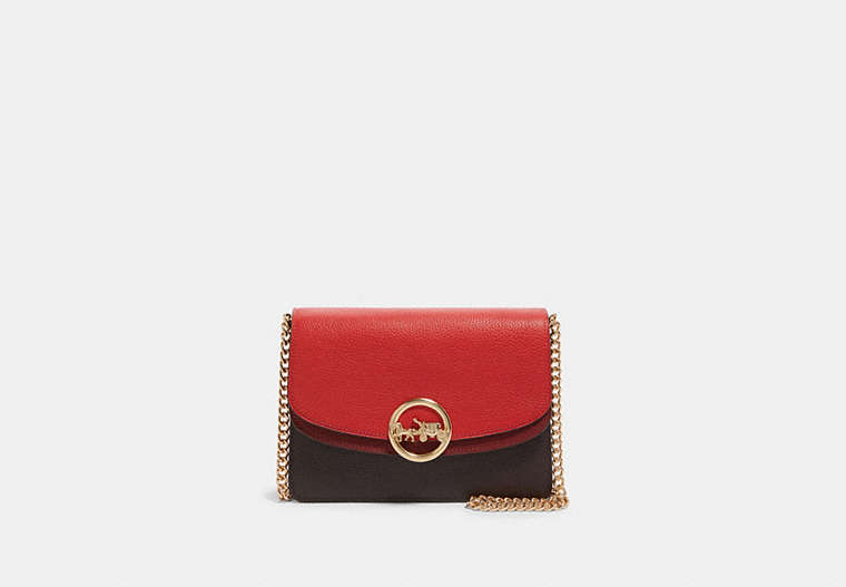 COACH®,JADE FLAP CROSSBODY IN COLORBLOCK,Leather,Small,Gold/Bright Red Multi,Front View