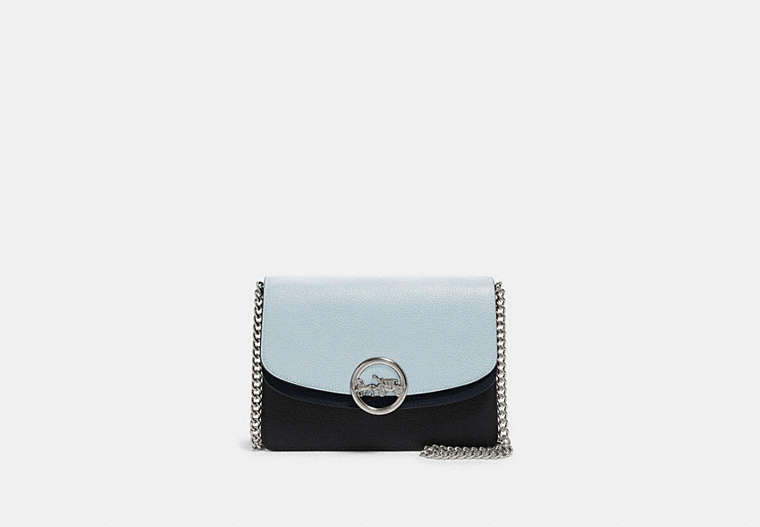 COACH®,JADE FLAP CROSSBODY IN COLORBLOCK,Leather,Small,Silver/Pale Blue Multi,Front View