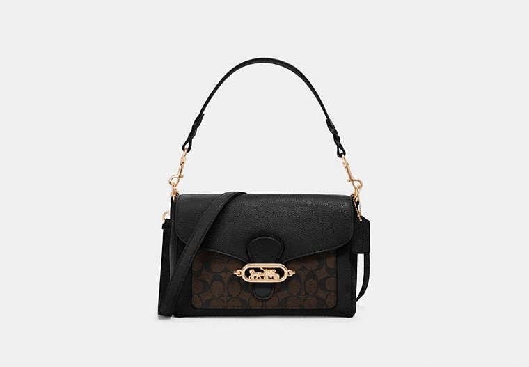 COACH®,JADE MESSENGER WITH SIGNATURE CANVAS DETAIL,pvc,Medium,Gold/Brown Black,Front View