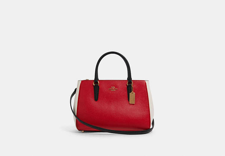 COACH®,SURREY CARRYALL IN COLORBLOCK,Leather,Medium,Gold/Bright Red Multi,Front View