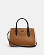 COACH®,SURREY CARRYALL IN COLORBLOCK,Leather,Medium,Gunmetal/Light Saddle Multi,Front View