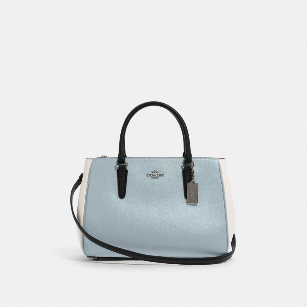 COACH®,SURREY CARRYALL EN COLORBLOCK,Cuir,Argent/Bleu Pâle Multi,Front View