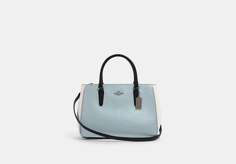 COACH®,SURREY CARRYALL IN COLORBLOCK,Leather,Medium,Silver/Pale Blue Multi,Front View