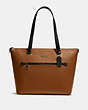 COACH®,GALLERY TOTE IN COLORBLOCK,Leather,Large,Gunmetal/Light Saddle Multi,Front View