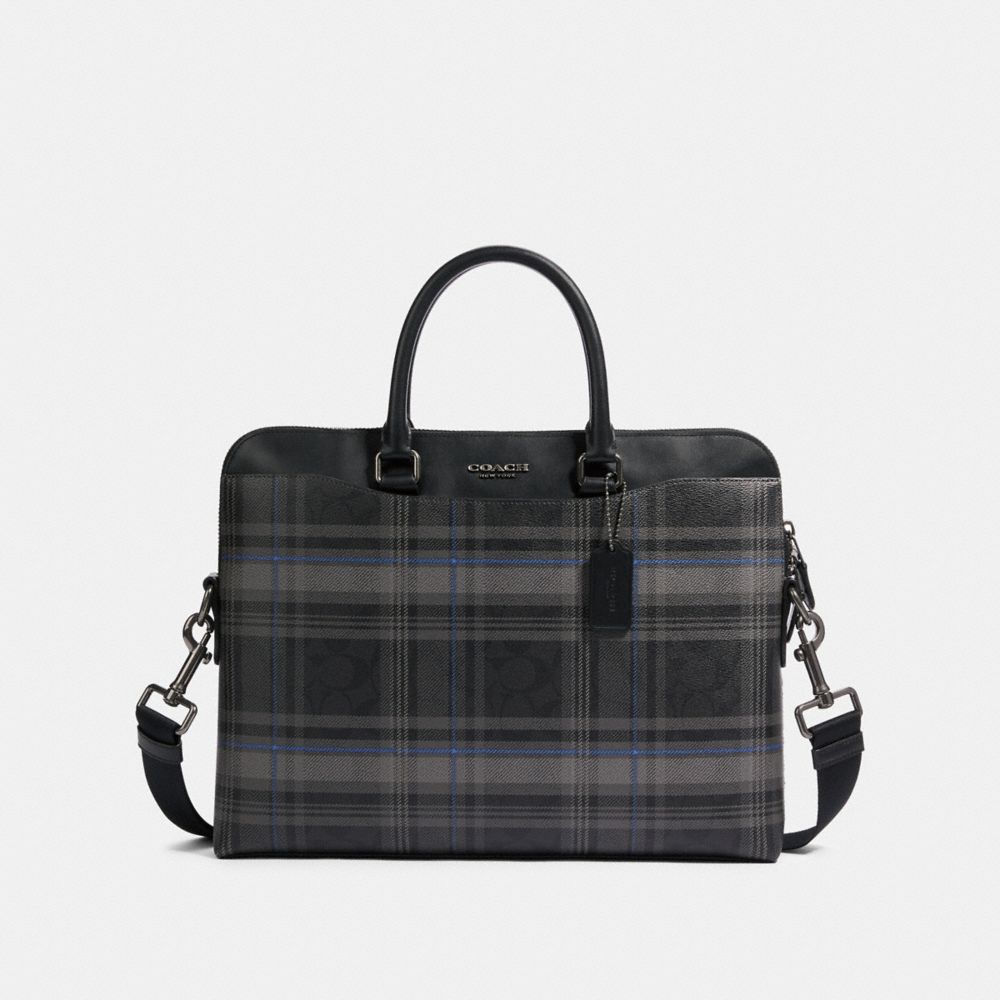 Beckett Portfolio Brief In Signature Canvas With Plaid Print