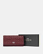 COACH®,BOXED TRIFOLD WALLET IN SIGNATURE LEATHER,Leather,Silver/Wine,Front View