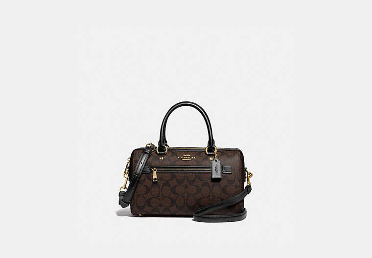 COACH®,ROWAN SATCHEL IN SIGNATURE CANVAS,Leather,Large,Gold/Brown Black,Front View