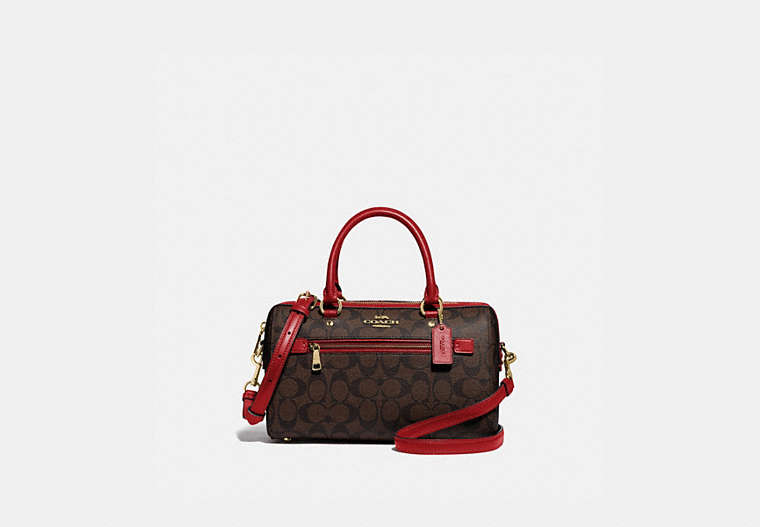 COACH®,ROWAN SATCHEL IN SIGNATURE CANVAS,Leather,Large,Gold/Brown True Red,Front View