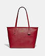 COACH®,ZIP TOP TOTE,Leather,Medium,Gold/True Red,Front View