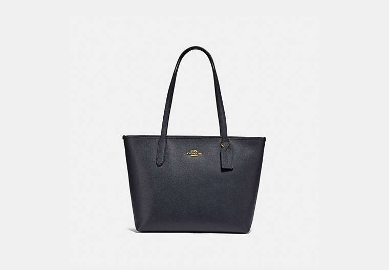 COACH®,ZIP TOP TOTE,Leather,Medium,Gold/Midnight,Front View
