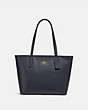 COACH®,ZIP TOP TOTE,Leather,Medium,Gold/Midnight,Front View