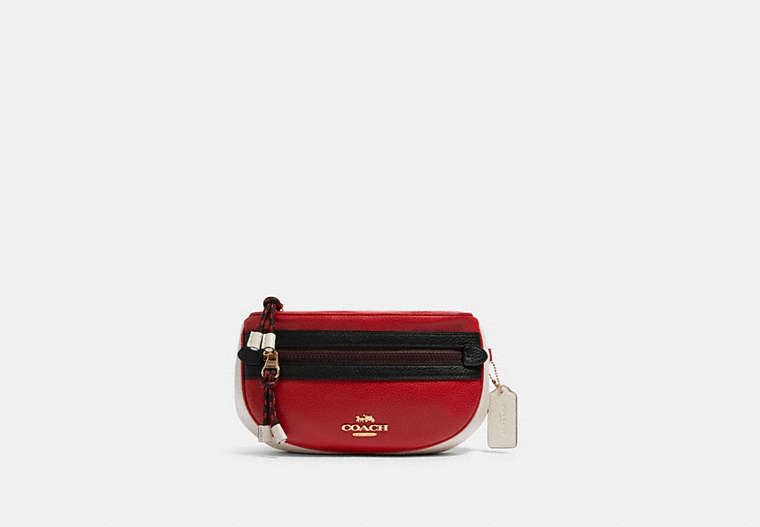 COACH®,VALE BELT BAG,Leather,Mini,Gold/BRIGHT RED,Front View