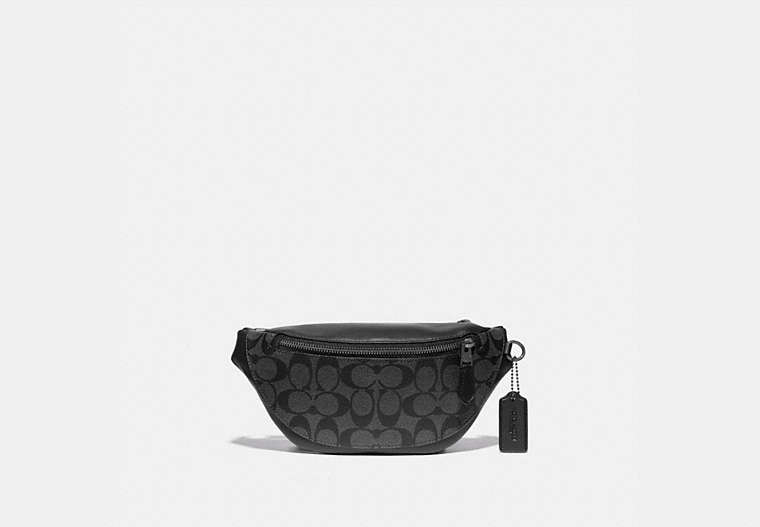 COACH®,WARREN MINI BELT BAG IN SIGNATURE CANVAS,Small,Gunmetal/Charcoal/Black,Front View
