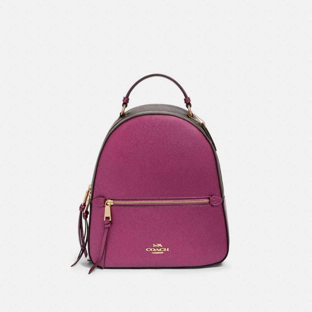 COACH®,JORDYN BACKPACK IN SIGNATURE CANVAS,pvc,Large,Gold/Brown Metallic Berry,Front View
