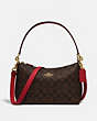 COACH®,LEWIS SHOULDER BAG IN SIGNATURE CANVAS,Leather,Medium,Gold/Brown True Red,Front View