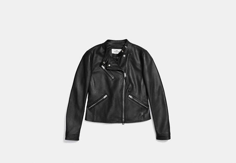 COACH®,UPTOWN RACER JACKET,otherleather,Black,Front View