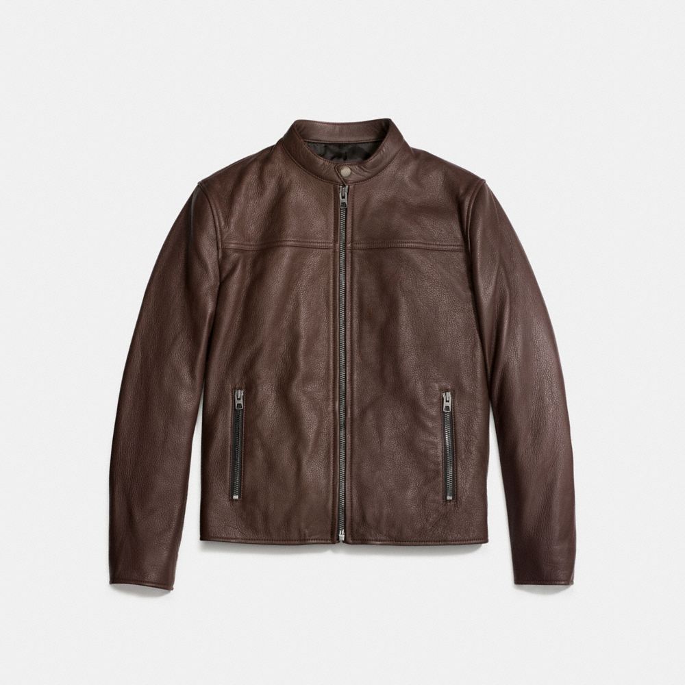 Leather racer jacket coach best sale