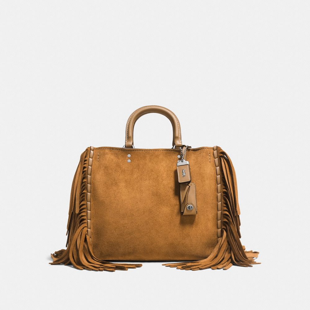 COACH®,ROGUE WITH FRINGE,Large,Oak/Light Antique Nickel,Front View