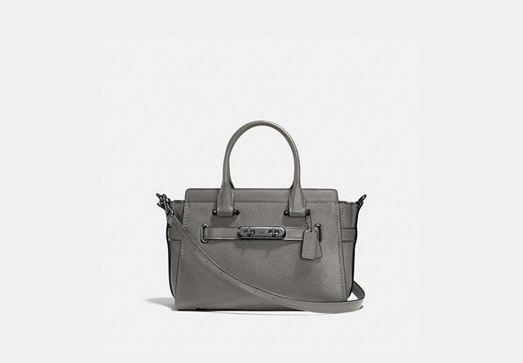 COACH®,COACH SWAGGER 27,Leather,Small,Dark Gunmetal/Heather Grey,Front View