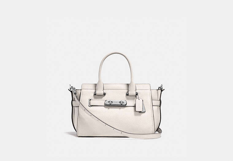 COACH®,COACH SWAGGER 27,Leather,Small,Silver/Chalk,Front View
