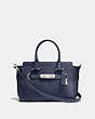 COACH®,COACH SWAGGER 27,Leather,Small,Silver/NAVY,Front View