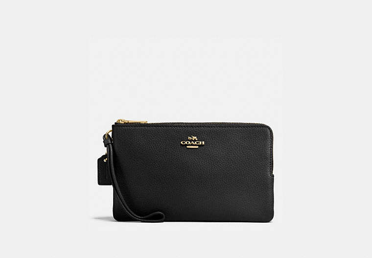 COACH®,DOUBLE ZIP WALLET,pusplitleather,Mini,Gold/Black,Front View image number 0