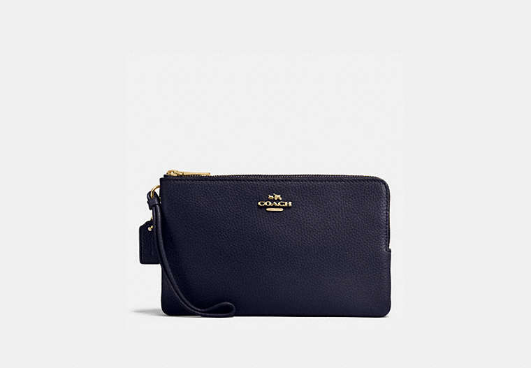 COACH®,DOUBLE ZIP WALLET,pusplitleather,Mini,Gold/Midnight,Front View