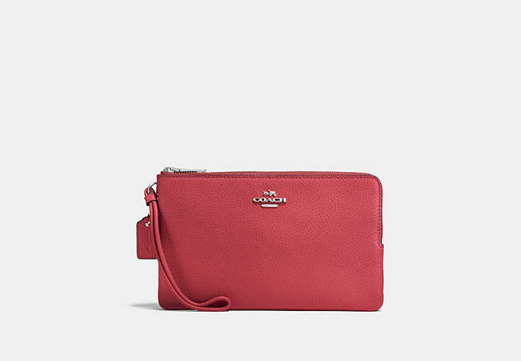 COACH®,DOUBLE ZIP WALLET,pusplitleather,Mini,Silver/Washed Red,Front View