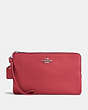 COACH®,DOUBLE ZIP WALLET,pusplitleather,Mini,Silver/Washed Red,Front View
