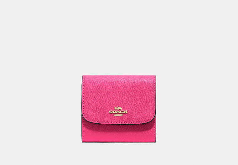 COACH®,SMALL WALLET,Gold/Pink Ruby,Front View