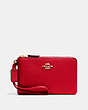 COACH®,DOUBLE CORNER ZIP WRISTLET,pusplitleather,Gold/BRIGHT RED,Front View