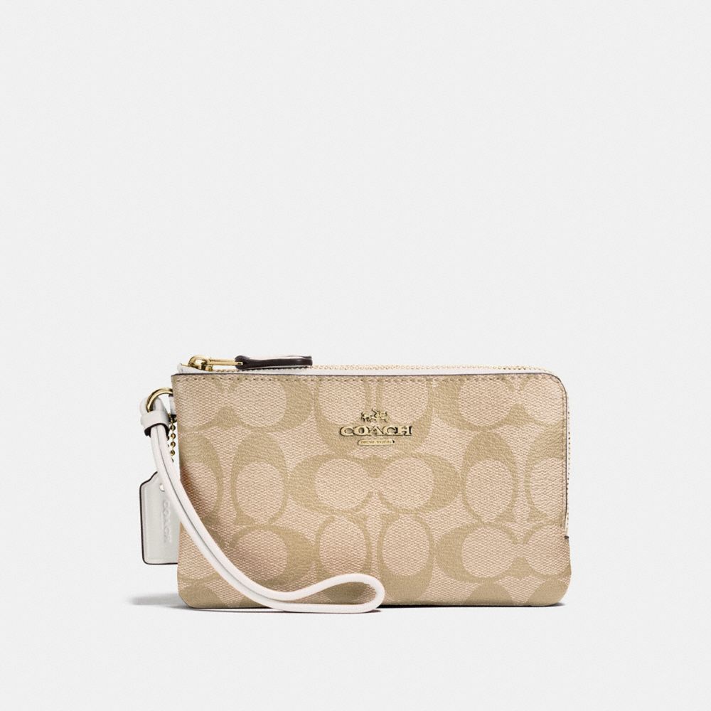COACH®,Double Corner Zip Wristlet In Signature Canvas,,Front View