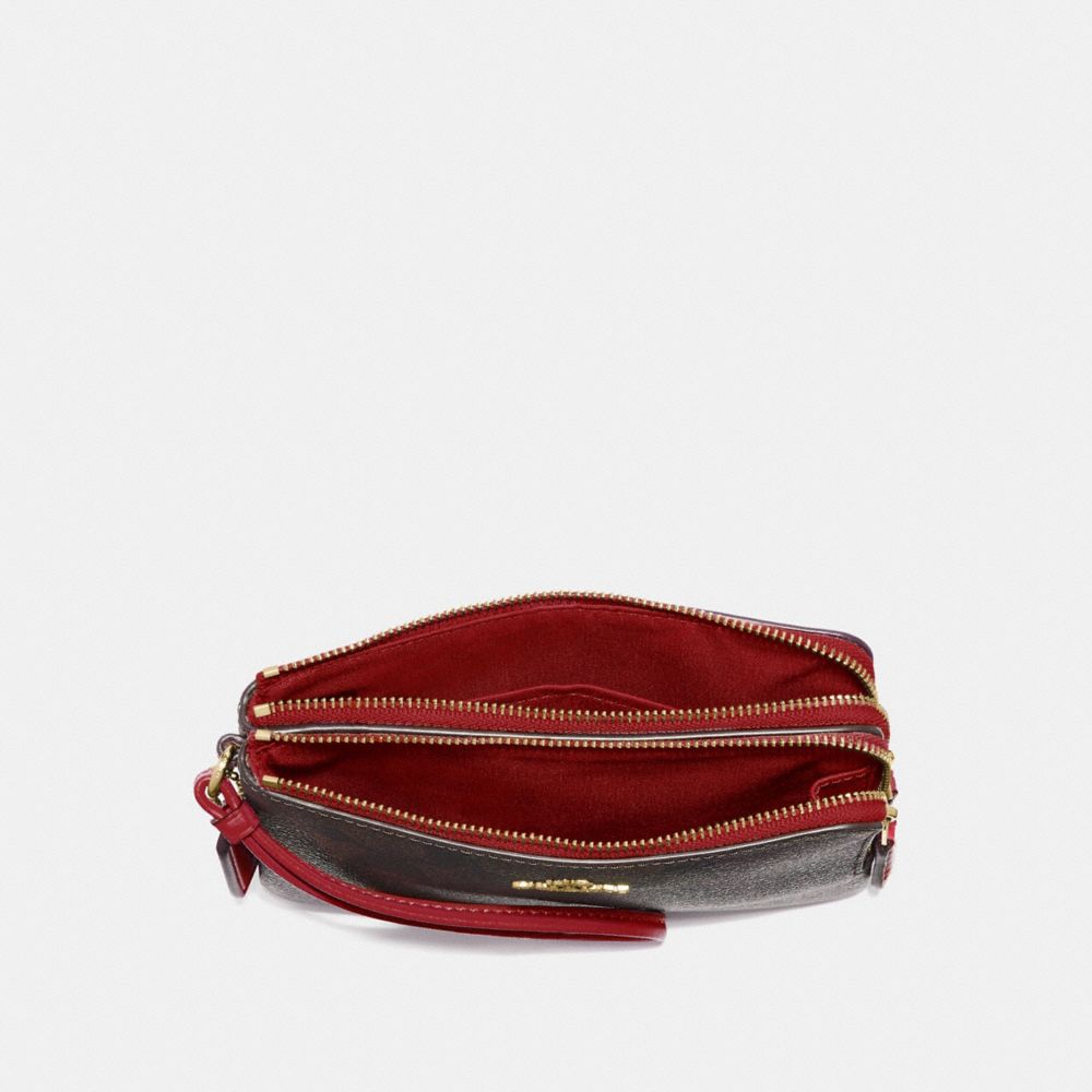 COACH®,DOUBLE CORNER ZIP WRISTLET IN SIGNATURE CANVAS,Small,Gold/Brown Ruby,Inside View,Top View