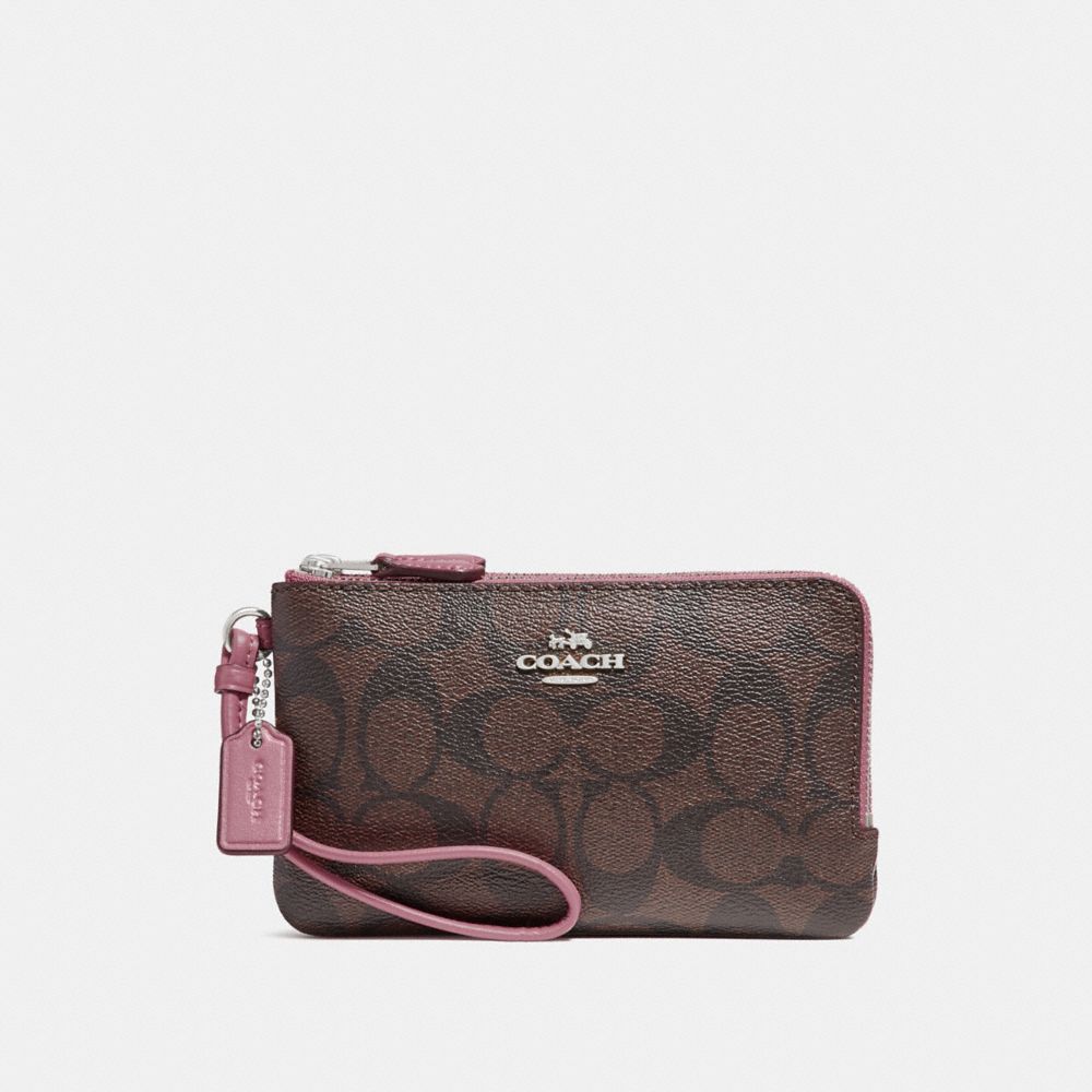 COACH C7679 - DOUBLE CORNER ZIP WRISTLET - GOLD/WASHED MAUVE/CRANBERRY