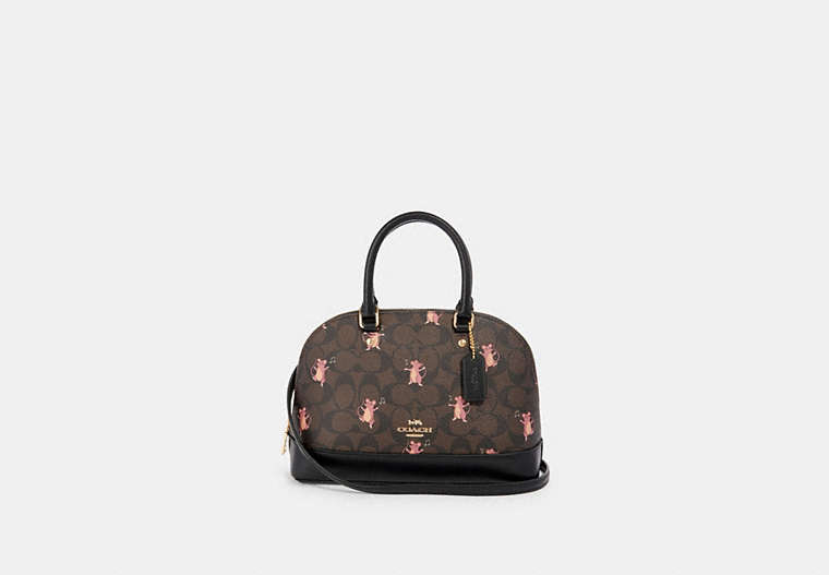 COACH®,MINI SIERRA SATCHEL IN SIGNATURE CANVAS WITH PARTY MOUSE PRINT,pvc,Gold/Brown Pink Multi,Front View